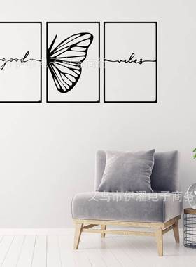 爆款现货金属极简线条艺术壁挂蝴蝶壁挂摆件家居客厅卧室背景墙装