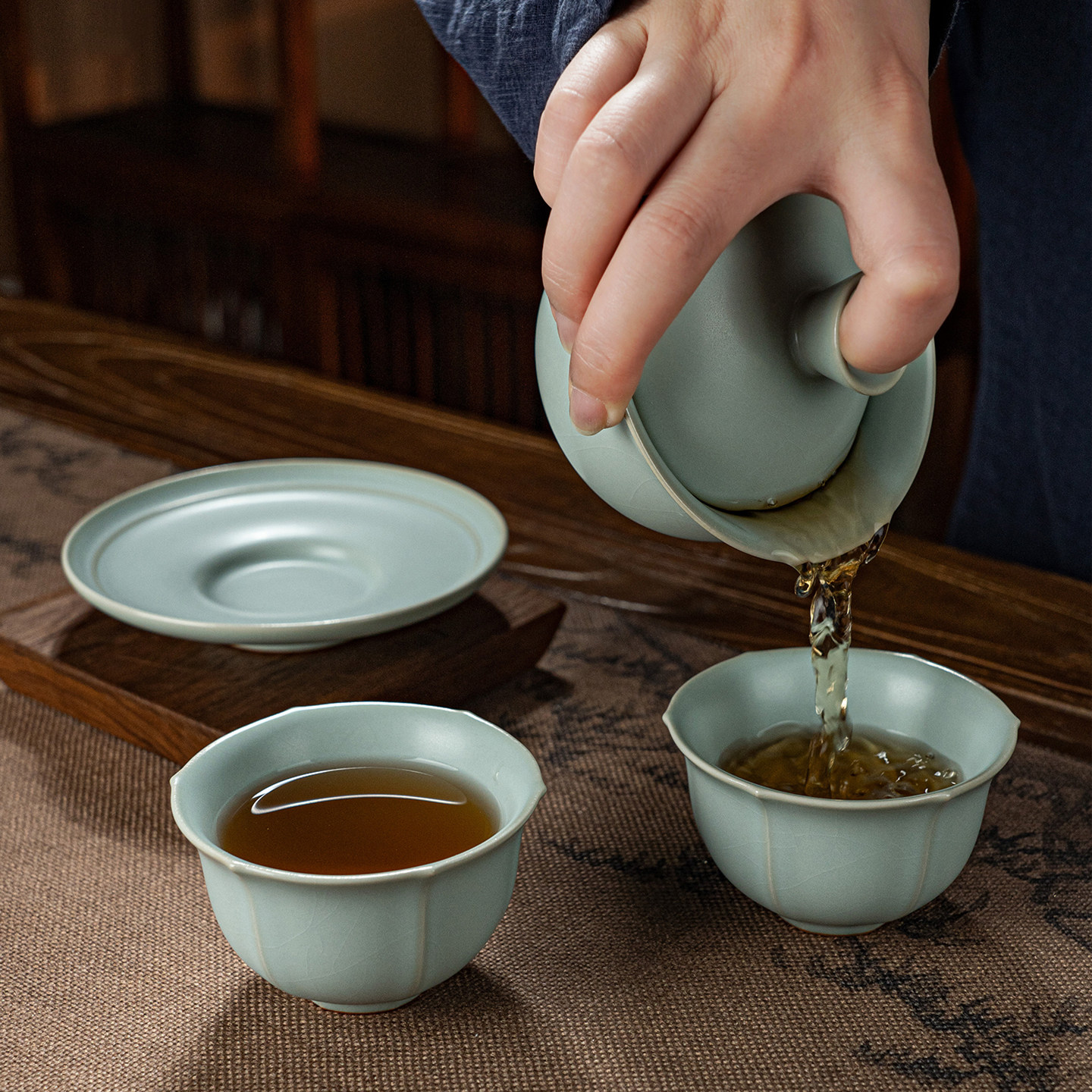 汝窑三才盖碗套装景德镇家用泡茶碗陶瓷功夫茶具开片可养汝瓷礼品,淘宝优惠券,粉丝福利购,淘宝优惠卷