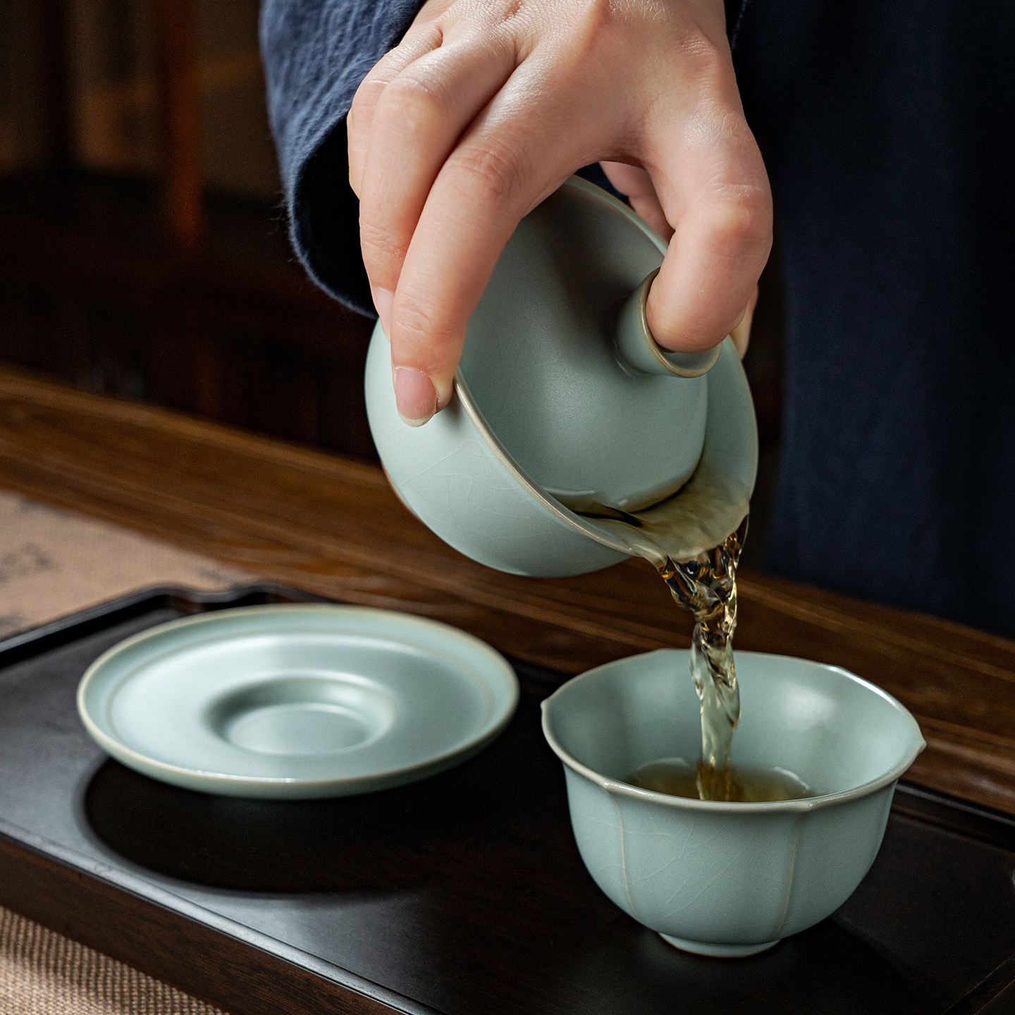 汝窑盖碗茶杯套装家用泡茶碗景德镇汝瓷功夫茶具开片复古青瓷送礼,淘宝优惠券,粉丝福利购,淘宝优惠卷