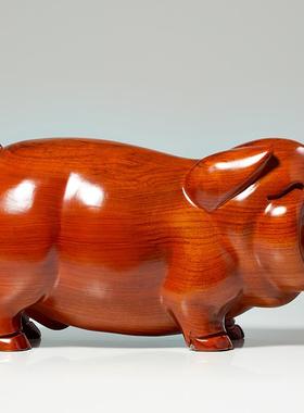 花梨木雕福猪摆件一对木质生肖猪电视柜家居装饰玄关乔迁创意礼品
