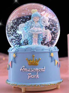 多款自动吹雪水晶球摆件创意旋转木马音乐盒送儿童生日礼物八音盒