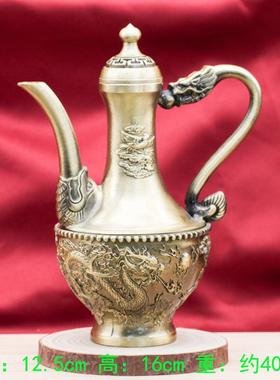 纯黄铜山水画手提茶壶仿古茶壶办公室龙凤酒壶工艺品茶壶工厂批