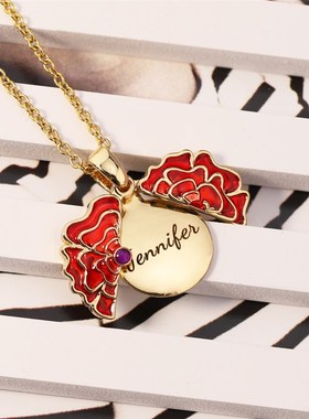 感恩节礼物 diy饰品吊坠镶钻花朵开G合项链MOM礼品 锁骨链铜