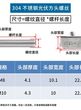 304不锈钢t型螺丝T形螺栓M8铝型材光伏槽用方头螺丝23头型 M8M10