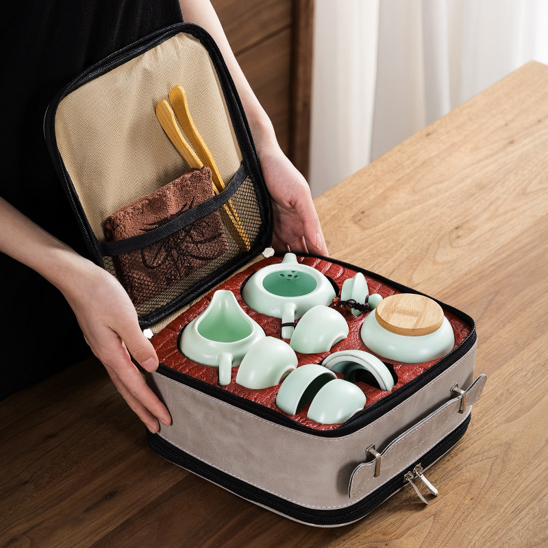 Portable ceramic kung fu tea set travel set outdoor portable tea cup home simple office reception set