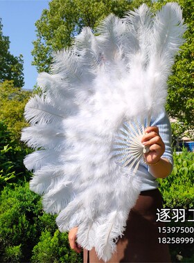 白色扇骨肚皮舞表演舞蹈演出羽x毛扇子  欧式大中号鸵鸟羽毛扇包