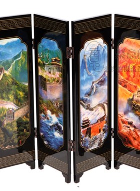 6扇仿古小屏风长城雄姿中国特色漆器摆件家装饰品商务出国礼品