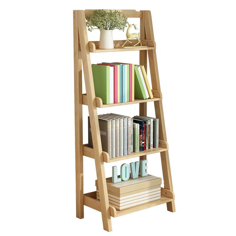 实木落地置物架 简易卧室客厅小型储物书架白色 北欧室内梯形花架 - 图2