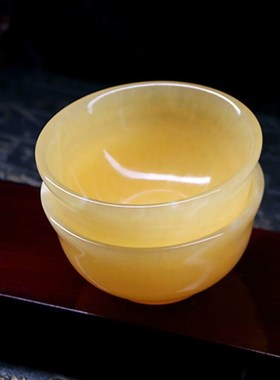 天然石材黄玉碗养生碗手工打磨送老人礼物钙片制作就X要用到此材
