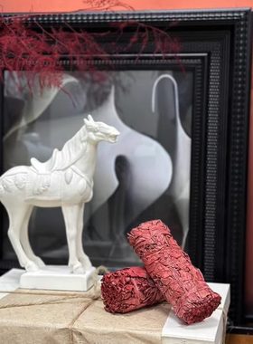 甄选新中式小白马玄关摆件假山中古风家居书房书柜造景装饰品动物