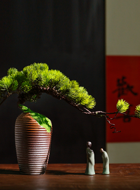 仿真绿植盆景迎客松罗汉松红枫摆件玄关桌面茶空间禅意装饰品中式