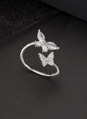 S925纯银满钻蝴蝶戒指