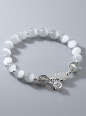 S925银气质女款皇冠弹力绳猫眼月光石手链 手工diy水晶手串C0541