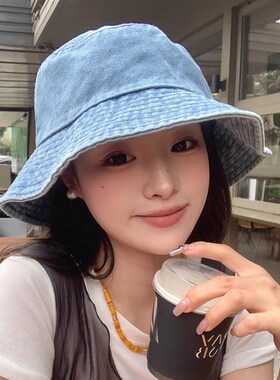 水洗牛仔渔夫帽女春夏季防晒帽子百搭遮阳日系盆帽男高级感显脸小
