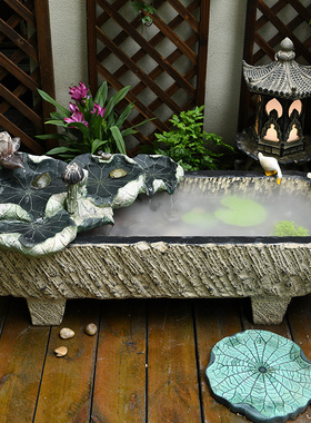 户外庭院入户花园布置摆件景观z阳台流水瀑布人造石槽鱼池小院鱼