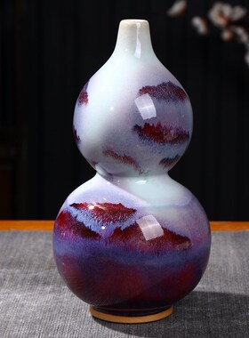 陶瓷葫芦新中式钧l瓷花瓶客厅插花家居装饰品玄关博古架摆件花瓶