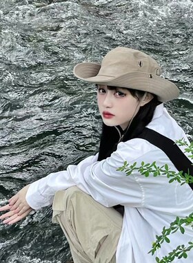 露营西部牛仔帽子夏季旅游防晒遮阳渔夫帽户外旅行登山帽女男爬山