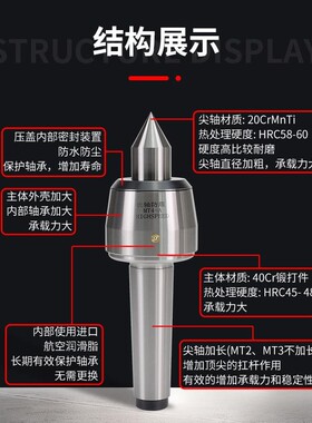 高速长轴防震刀进口轴承回转顶尖 车床莫氏活顶尖 尾座活动顶针