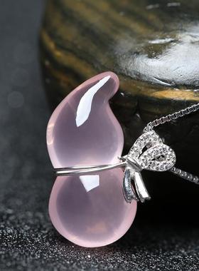 小葫芦粉水晶镶玫瑰金吊坠锁骨链项链送女友礼物爱情水晶饰品