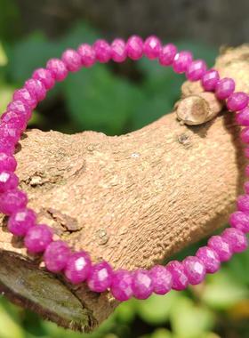 天然红宝石手链原石切面刻面算盘珠车轮碟珠鸽血红无烧色手串项链