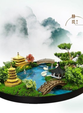 酒店桌面摆景g装饰 旋转圆台摆花 大圆桌景观摆台钟楼禅园宴会桌