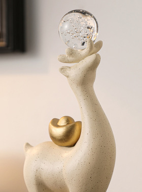 中古风水晶球鹿摆件客厅装饰品