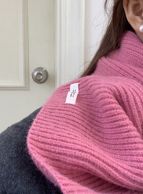芝士商店~粉色毛线围巾女2022冬季新款纯色百搭情侣针织保暖围脖