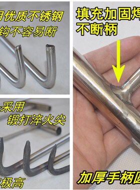 不锈钢开井盖钩子卷帘闸门下水道窨拖拉货勾长杆丁子钩铁亿人拉钩