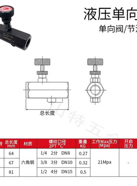 液压单向节流阀管式CIT/KC-02/3468止回阀可调流量控制油压直通式