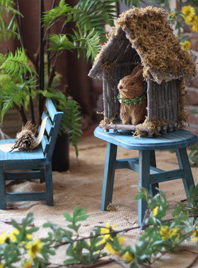 觅点 木质小板凳迷你凳子童话花园装饰摆件复古造景拍摄道具ZAKKA