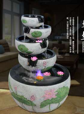 中式流水喷泉招财水景观落地摆件客厅别墅风水轮加湿器家居装饰品