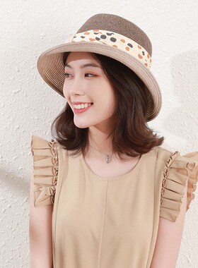 服饰复古拼接渔夫帽 潮流夏凉帽海滩帽 草编沙滩太阳帽女