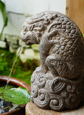 中式户外庭院鱼缸水m循环流水器花园水池造景装饰吸水兽中国风摆