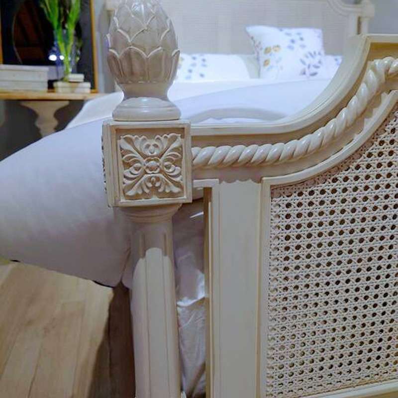美式复古藤编床双人床欧式实木雕花儿童床美式奶油白色公主卧室床 - 图1