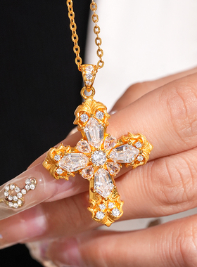 爆闪十字架项链毛衣链时尚百搭