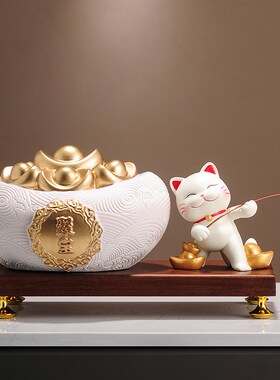 新中式元宝聚宝盆招财装饰品摆件客厅入户玄O关办公室店铺开业礼