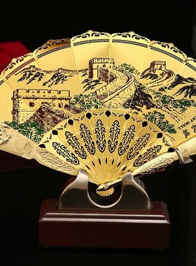 中式立体金扇摆件京剧脸谱民族特色工艺品中国特色商务礼品送老外