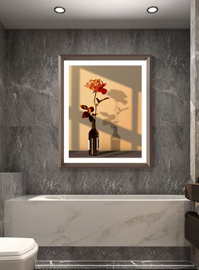 适合卫生间挂画免打孔防水自粘画轻奢阳光静物浴室厕所门口装饰画