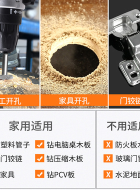 木工开孔器钻头加长型扩孔钻塑料木头开口器木板门钻孔器铰链钻头