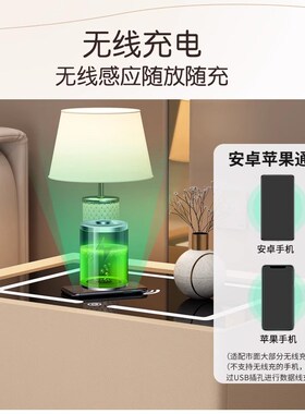 智能床头柜带灯2023新款卧室全实木轻奢高级感床边收纳柜简约现