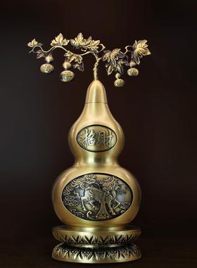 黄铜葫芦开口开盖全铜空心铜葫芦八福麒麟吉祥如意葫芦风水摆件