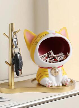 创意猫咪玄关桌面摆件客厅可爱钥匙收纳入户家居装饰品树脂工艺品