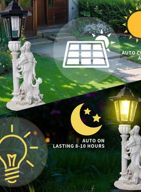 爆款新款天使抱书母子树脂摆件太阳能户外欧式庭院花园工艺品装饰