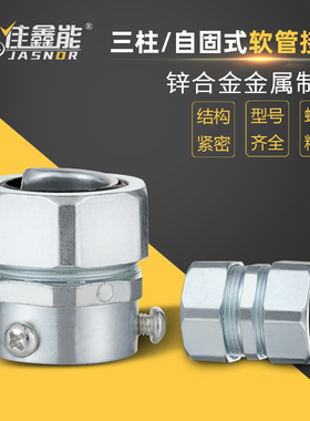 帽镀铬六角包塑软管接头三柱卡套钢管顶丝穿线护线保护金属接头