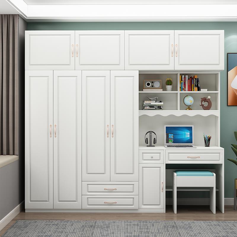 欧式电脑桌+衣柜+书柜+书架组合简易儿童学习桌一体一体桌 - 图2