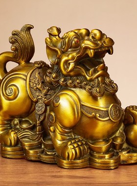 纯铜金钱貔貅摆件公o母一对客厅镇宅招财办公室店铺开业铜皮丘聚