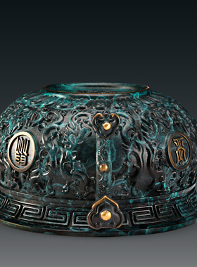 全铜蓝色聚宝盆摆件铜盆家居客厅玄关F办公室开业搬家乔迁礼物装