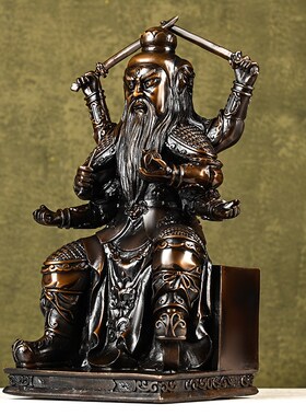全铜火德星君摆件三头六臂火神铜像家居客厅办公室桌面大号装饰品