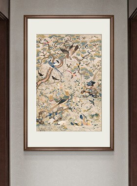 法式中古风挂画美式复古客厅沙发背景墙装饰画轻奢小众艺术花鸟画