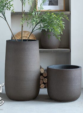 现代简约棕儒花盆森绿植u插花大口径摆件大型陶瓷落地花瓶花坛